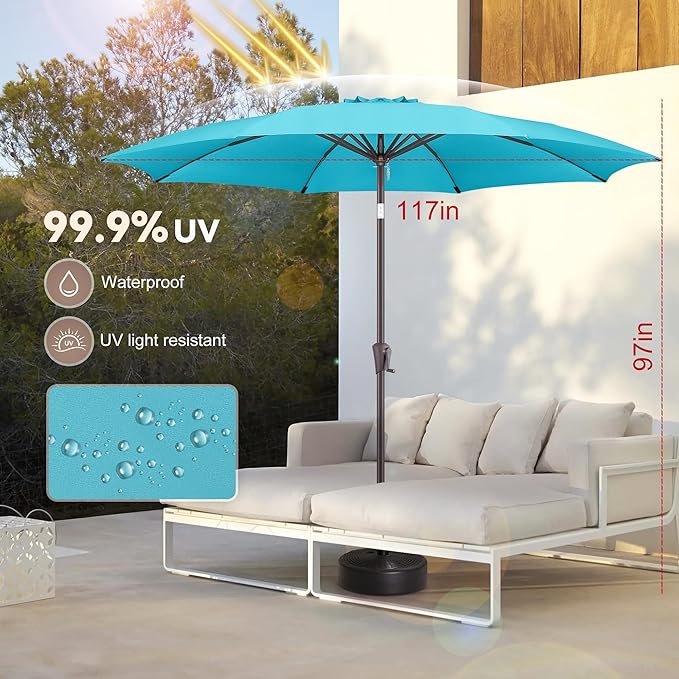 11ft Outdoor Patio Umbrella - Table Umbrella Waterprool UV Protection, Sombrillas de Patio with Push Button Tilt&Crank, Sun Umbrella for Pool, Porch, Garden, Deck, Backyard(Sky Blue)