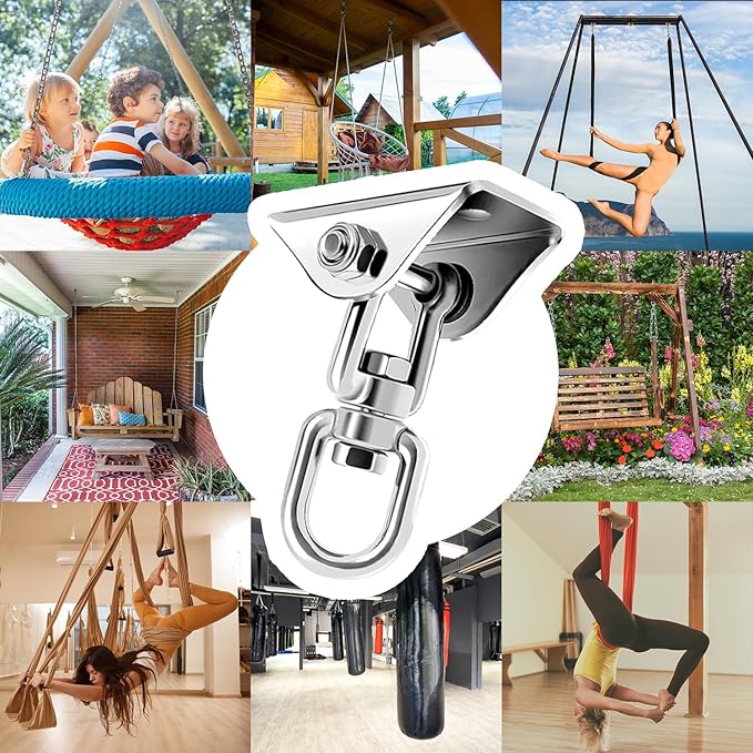 Heavy Duty Swing Hangers for Wooden Sets 1200 LB Capacity Hammock Hanger 360 Swivel Stainless Steel Swing Hardware Accessories for Porch Playground Yoga Heavy Bag Sliver | Pack of 5