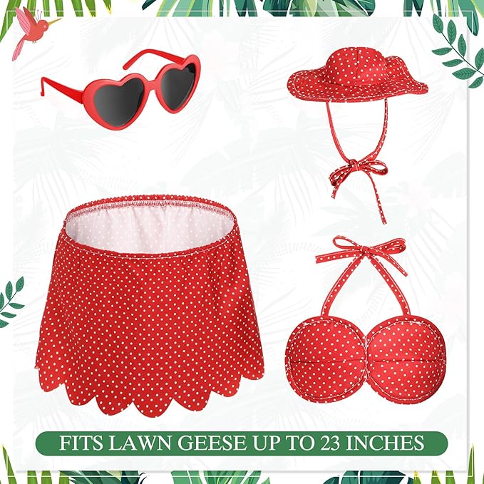 Bikini Goose Outfit Lawn Goose Clothing Porch Goose Outfits Summer Yard Goose Outfits Hawaiian Luau Goose Outfit for 23'' Lawn Goose Outdoor Decoration(Bikini,Red)