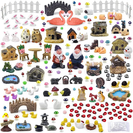 Tardigrade 200 Pieces Fairy Garden Accessories, Fairy Garden Kit, Fairy Tiny House, Miniature Gnome Figurines, Micro Landscape Ornaments DIY Mini Garden Outdoor Decor Resin Multi Color