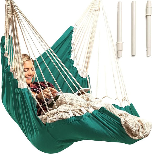 Hanging Hammock Chair Swing – Hanging Chair Outdoor & Indoor - Hammock Swing Chair – Quick & Easy Setup with Hardware Kit – Durable & Spacious Full Body Support – Holds 440 Lbs