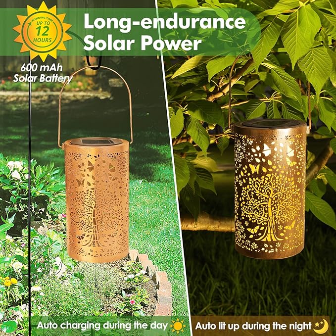 Fabuday Tree of Life Outdoor Solar Lantern Waterproof - Hanging Solar Power Lights Led for Outside, Garden Decor for Patio, Porch, Balcony, Yard and Deck, Gardening Decorations Gifts for Women Mom