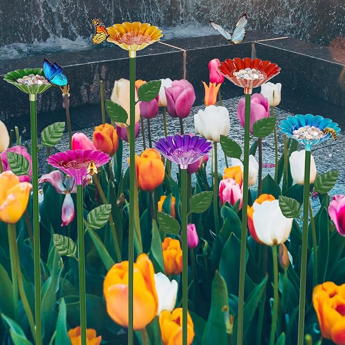 6 Pack Bee Watering Station, Bee Bath for Garden Metal Bee Water Feeder with Flower Design, Colorful Butterfly Bee Bath Bowl for Outdoor Garden Yard Decor