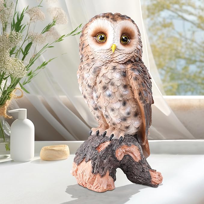 WONDER GARDEN Owl Statue Decor, Outdoor Resin Owl Figurine Owl Sculpture for Home Decor Porch Patio Lawn Yard Decorations or Housewarming Gifts