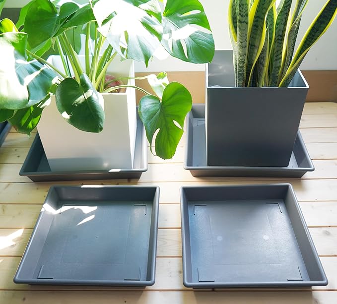 Square Plant Saucer 18 Inch 2 Pack, Large Plant Trays for Pots Heavy Duty Gray Plastic Plant Saucers for Indoors Outdoors, Flower Pot Plant Drip Trays No Holes Plant Lover Gardening Gifts