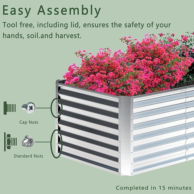 2PCS 8x2x1FT Galvanized Raised Garden Bed,Planter Raised Beds-Metal Garden Box,Large Plant for Outdoor Planting, Vegetables Bed,Flower,Herb-Sliver