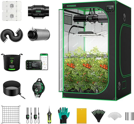 VIVOSUN GIY Smart Grow Tent System 4x4, WiFi-Integrated Grow Tent Kit, with Automate Ventilation and Circulation, Schedule Full Spectrum 200Wx2 LED Grow Light, and GrowHub E42A Controller