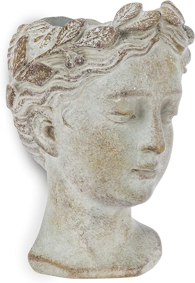 Abbott Collection Goddess Head Wall Planter - Small Cement Indoor and Outdoor Planter Pot - Grecian Woman Statue Head Planter for Flowers and Succulents (Grey, 3" Opening)