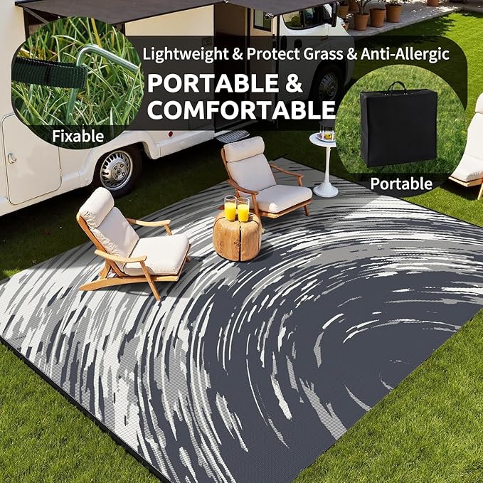 COCOER Modern Outdoor Rug 8x10 Reversible-Waterproof Outdoor Patio Rug-Quick Dry Outdoor Area Rugs Indoor Outdoor Rugs-Outside Rug Patio Decor for Porch Deck Balcony Backyard