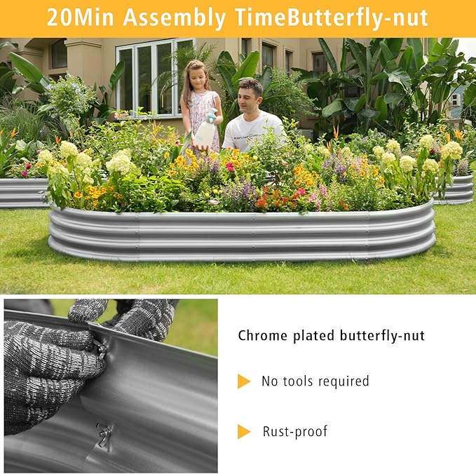 Garden 6x3x1ft Galvanized Raised Garden Bed Kit - Metal Planter Boxes for Vegetables/Herbs/Flowers, Heavy-Duty Steel Outdoor Garden Box with Reinforced Edges(6X3X1FT)