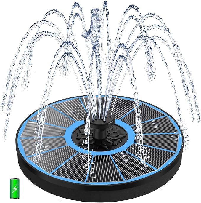 Solar Water Fountain with 2000 mAh Battery Backup Works in Cloudy, 3.5 W Glass Small Solar Fountain Pump with 7 Nozzles, Bird Bath Fountains Solar Power for Bird Bath, Hummingbird,Pond, Garden