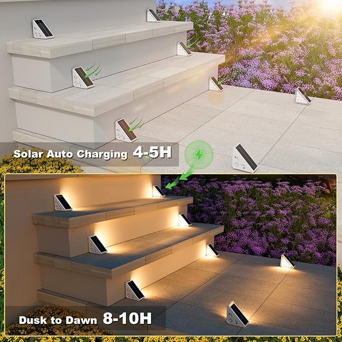 VOLISUN Solar Step Lights for Outside 24 Pack, Solar Stair Lights Outdoor Waterproof IP67, LED Outdoor Step Lights, Outdoor Stair Lights Decor for Deck, Front Step, Front Porch and Patio (Warm White)
