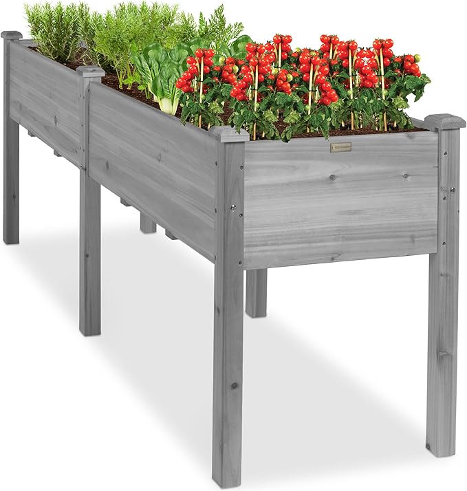 Best Choice Products 72x23x30in Raised Garden Bed, Elevated Wood Planter Box Stand for Backyard, Patio, Balcony w/Divider Panel, 6 Legs, 300lb Capacity - Gray