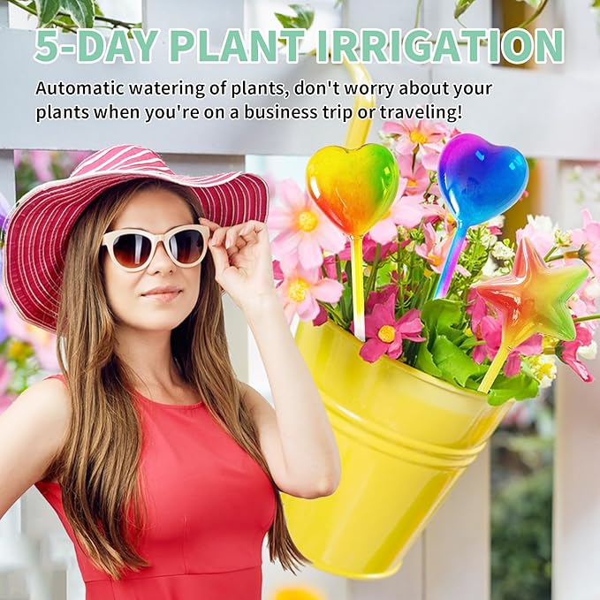 Glass Plant Watering Globes, Flower Watering Globes Self Watering Star Plant Watering Pot, Automatic Multicolored Glass Watering Spray for Everyday Use,3 Pack (A)