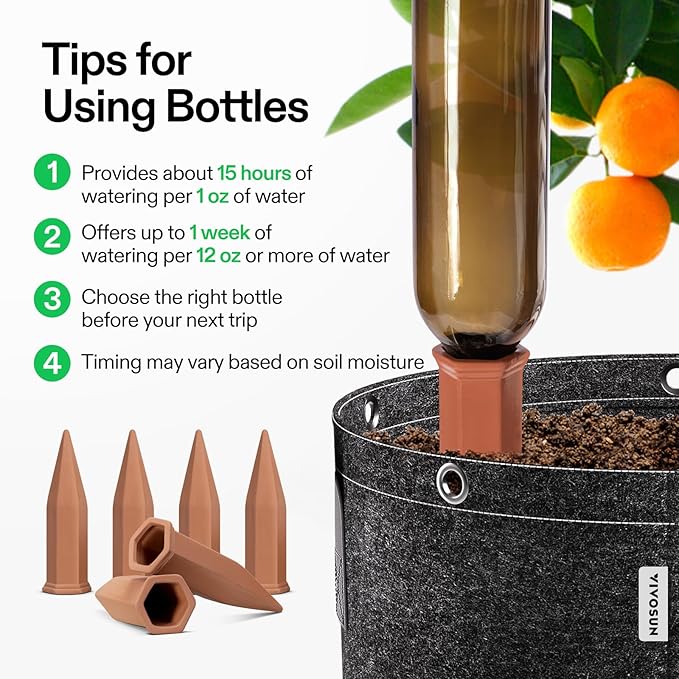 VIVOSUN 10Pcs Self-Watering Spikes, 7 Inch Hexagonal Terracotta Watering Stakes, Auto-Water Device, Planter Insert for Indoor & Outdoor Potted Plants, 10-Pack