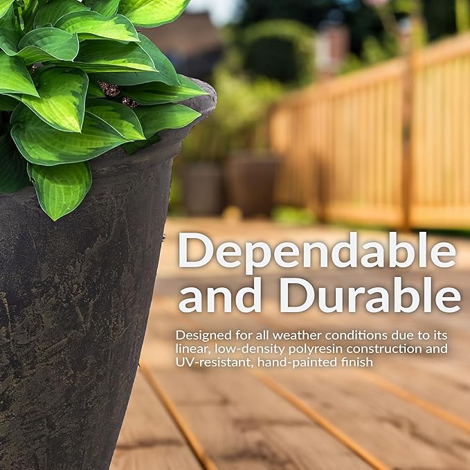 Sunnydaze 24-Inch Anjelica Large Plastic Pot for Plants - Outdoor Polyresin Round Planter with Drillable Drainage Holes - Sable