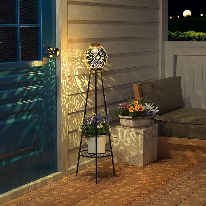 2 Pack Solar Lights with Plant Stands Waterproof Solar Lanterns Outdoor Solar Lamps for Patio, Yard, Pathway, and Porch Decoration Garden Decor