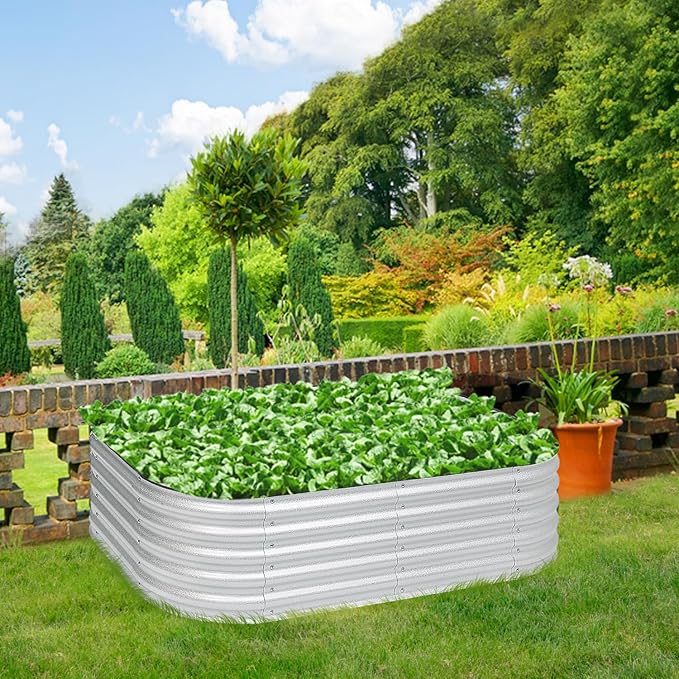BPS 6-in-1 Metal Raised Garden Bed, 5.5x4 FT Galvanized Planter Raised Beds for Vegetables, Flowers 17'' Extra Tall