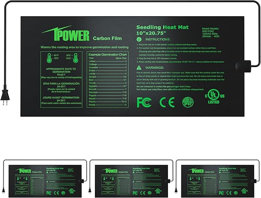 iPower 4 Pack 10" x 20.75" Seeding Heat Mat Upgraded Carbon Film Indoor Warm Hydroponic Plant Germination Starting Pad Durable Waterproof