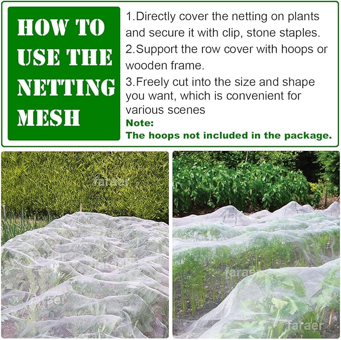 Garden Netting, Plant Covers 10x33Ft Net Ultra Fine Mesh Protection Netting for Vegetable Plants Fruits Flowers Crops Greenhouse Row Cover Raised Bed Barrier Screen Protection Net Cover