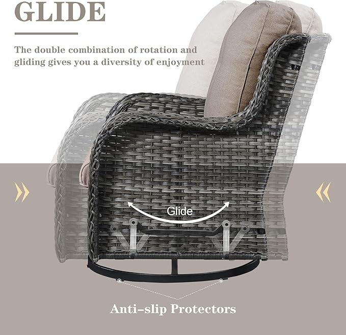 4 Piece Patio Furniture Set with Fire Pit Table - 41inch 50000 BTU Propane Fire Pit Table with High Back Loveseat Glider Chair and 2 Swivel Rocker Chair for Casual Gathering