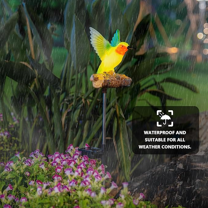 Birdsong Hummingbird Garden Decor Statues Stake Figurine Solar Lights for Outside Lawn Yard Porch Patio Flowerbed Christmas Decorations Outdoor for Moms Birthday (Green Hummingbird)