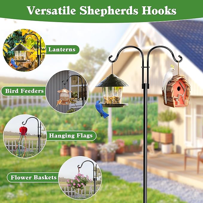 Double Shepherds Hooks for Outdoor (2Pack,76 inch) Heavy Duty Adjustable Bird Feeder Pole Garden Decor Shepherds Hook for Hanging Bird Feeder, Plant Baskets, Hummingbird Feeder for Outside