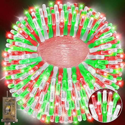 Heceltt 1600 LED 630 FT String Lights Outdoor, 8 Modes Christmas Lights Plug in, IP44 Waterproof Led String Lights with Timer and Memory for Home Party Tree Decorations (Red Green and White)