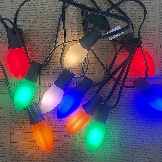 C9 LED Christmas Lights,25FT Vintage C9 Multicolor Christmas Lights Outdoor with 26 Colorful Ceramic LED Bulbs,Connectable Waterproof Christmas Lights for Outdoor Christmas Decorations Tree Garden Gar