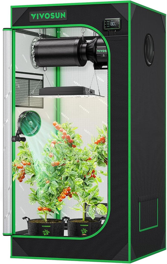 VIVOSUN S224 2x2 Grow Tent, 24"x24"x48" High Reflective Mylar with Observation Window and Floor Tray for Hydroponics Indoor Plant for VS1000