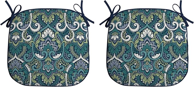 Arden Indoor/Outdoor Foam Seat Pad, 2 Pack, 17 x 16, Patio Cushion, Water Repellent, Fade Resistant, Foam Cushion Sapphire Aurora Blue Damask