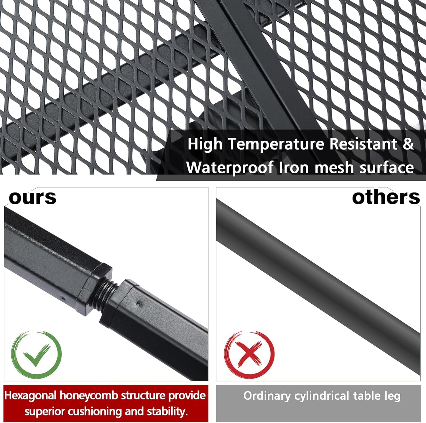 Folding Grill Table, 3x2 FT Portable Camping Table with 2 Wing Panels, Height Adjustable Metal Tables with Mesh Desktop and Mesh Bag, Outdoor Furniture for Camping, Picnic, Beach and BBQ, Black