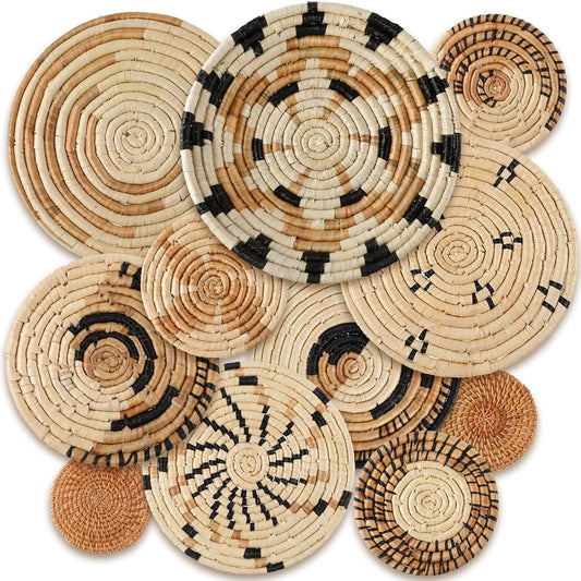 Tatuo 11 Pcs Boho Wall Basket Decor Decorative Bulrush Woven Basket Wall Decor Art Round Farmhouse Hanging Baskets for Kitchen Rustic Home Summer Decorations, Multi Sizes(Artistic)