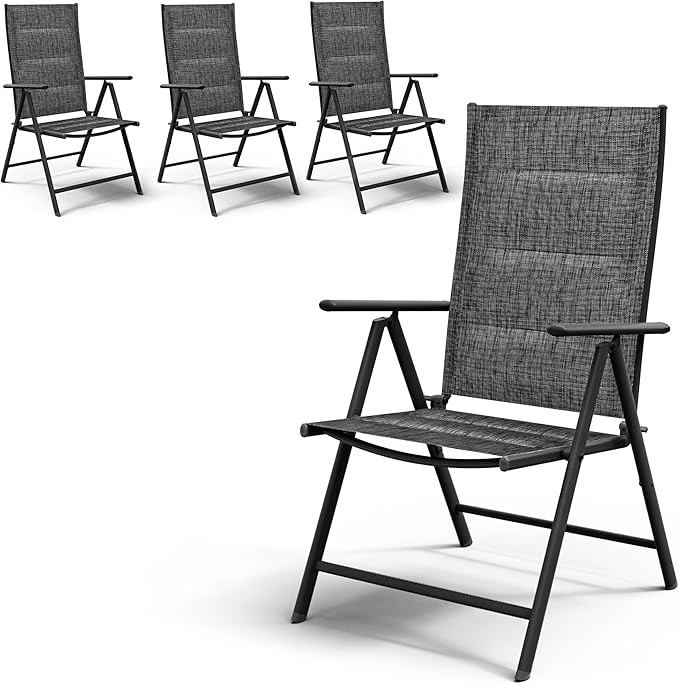 UDPATIO Patio Folding Dining Chairs Set of 2, Folding Lawn Chairs for Adults with Padded All Weather Breathable Textilene, Dark Gray