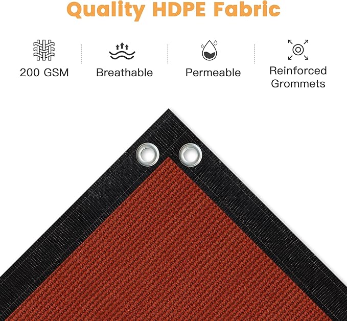 VICLLAX Shade Fabric Sun Shade Cloth with Every 2 FT Grommets for Patio Garden Pergola Cover Canopy 16x24 FT, Rust Red