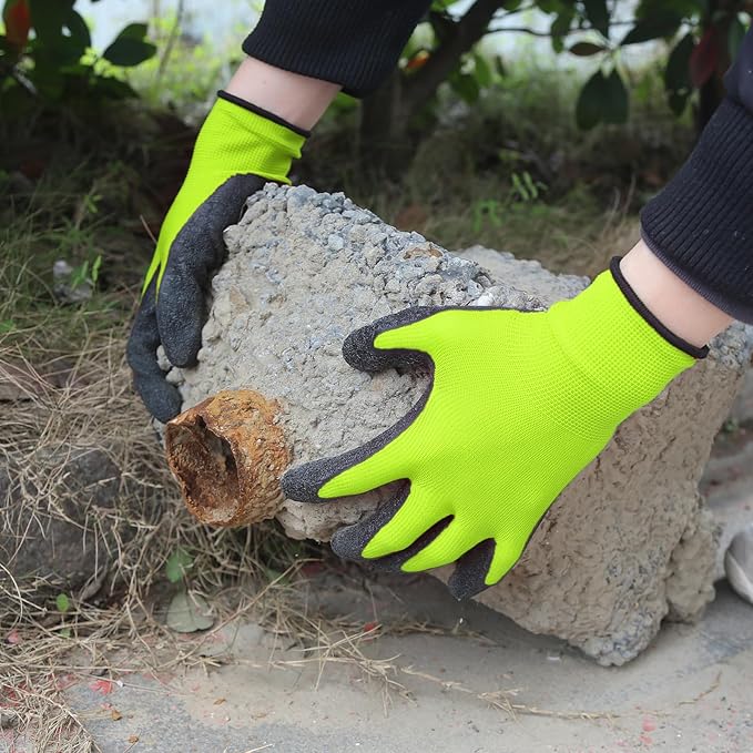 Evridwear Crinkle Latex Rubber Hand Coated Safety Work Gloves for Men Women General Multi Use Construction Warehouse Gardening Assembly Landscaping (Medium,Green- 12Pair)