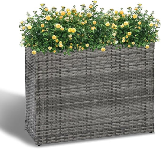 LEWIS&WAYNE Large Rectangular Block Planter Box Handmade Wicker Tall Planters for Outdoor Plants with Removable Liners Modern Planter for Indoor Outdoor Patio Deck - Gray, 32''x11''x24''