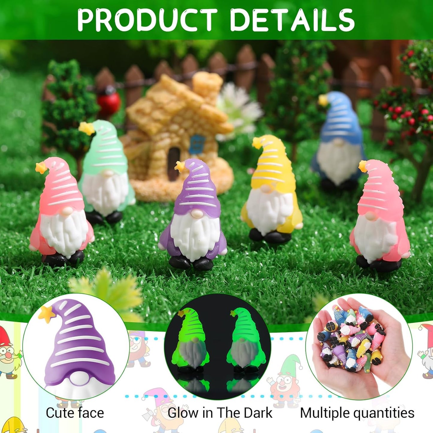 25 Pcs Luminous Mini Gnomes Figurines Fairy Glow in Dark Garden Miniature Gnome Figurines Decor Funny Poses Garden Yard Home Patio Lawn Backyard Hide See DIY Craft