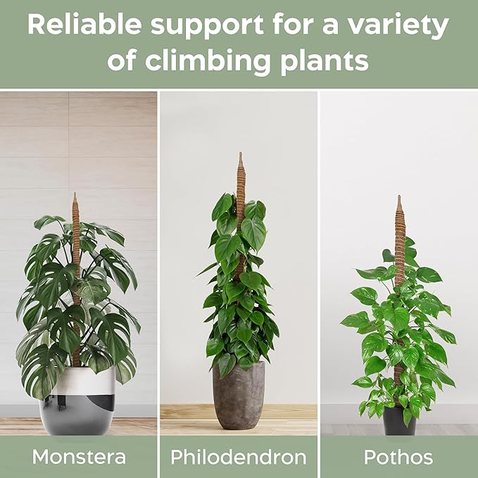2 Pack 28'' Bendable Moss Pole Monstera Plant Support for Climbing Indoor Plants - Stakes for Potted Climbers - Tall Sticks Indoor Trellis for Houseplants - Accessories for Monstera Pot