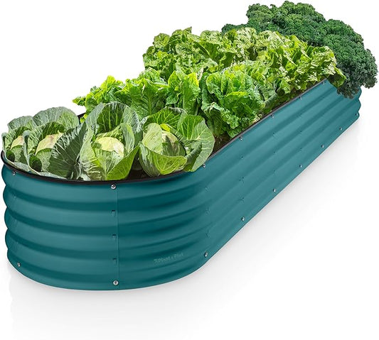 Galvanized Raised Garden Beds Outdoor // 8×2×1 ft Planter Raised Beds for Gardening, Vegetables, Flowers // Large Metal Garden Box (Turquoise) // Patented Tool-Free Design