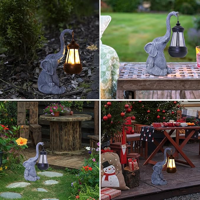 Attivolife Lucky Elephant Solar Statue Light for Garden Decor, Outdoor Waterproof Figurines Lamp, Art Patio Lawn Easter Balcon Yard Ornament - Beautifully Home Ideal Birthdays Gifts for Women Mom