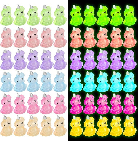 100 PCS Mini Resin Unicorn Luminous Tiny Unicorn Miniature Figurines Glow in The Dark Mini Resin Animals Suitable for DIY Cake Ornaments Crafts Moss Landscape Decoration