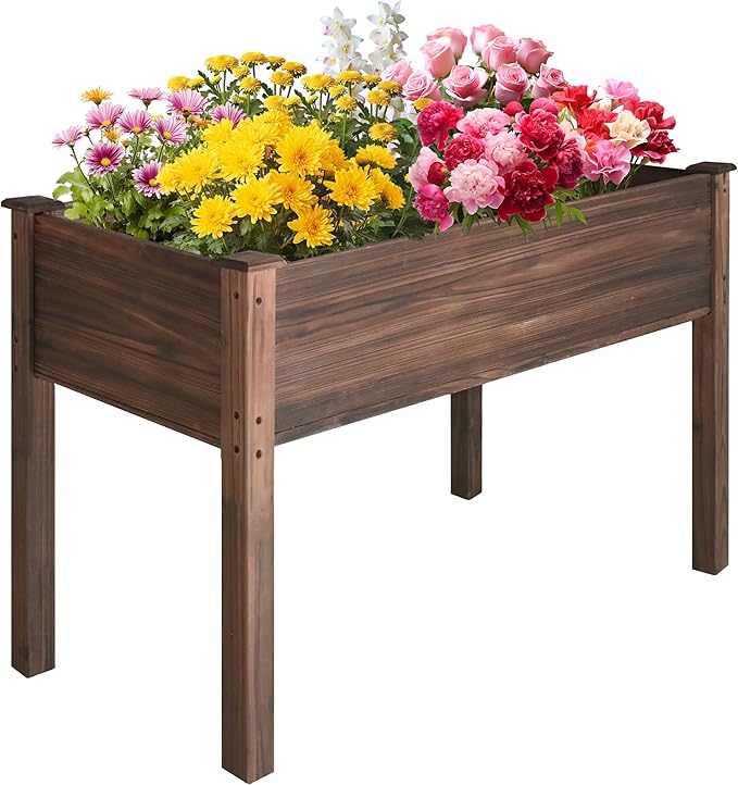 LZRS Raised Garden Bed Outdoor Planter Box with Legs for Herbs, Vegetables, Flowers, Great for Outdoor Patio, Yard and Deck, 220lb Capacity, Carbonized