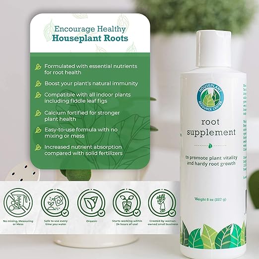 Root Supplement, Liquid Root Stimulator - for Fiddle Leaf Fig & Indoor Plants - Propagation Promoter, Root Rot Treatment - Food for Healthy Roots, Stems, & Leaves - 8 Oz