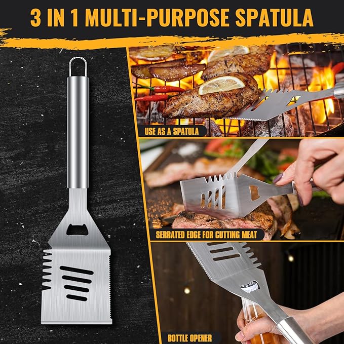 BBQ Grill Tools Set 16-inch Heavy Duty, 6 Pcs- Barbecue Utensils Kit for Camping, Kitchen, Outdoor Cooking,Suitable as a Gift for Men, Fathers, Friends