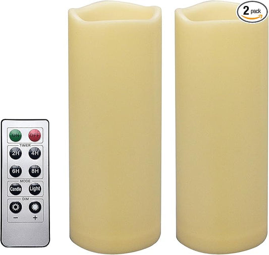 iZAN 2 PCS Outdoor Flameless LED Pillar Candle with Remote & Timer - Long Lasting Waterproof Flickering Battery Operated Electric Candle for Christmas Lantern Party Wedding Decoration 3"x8"