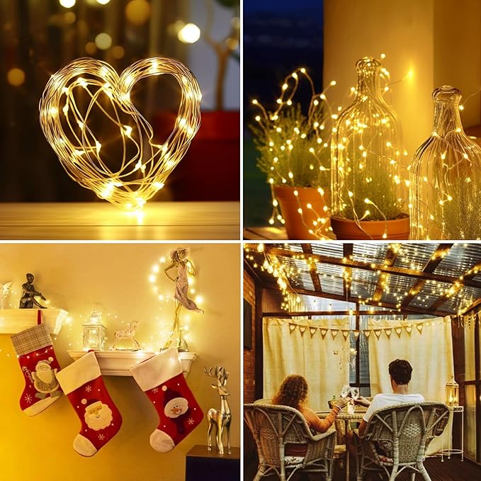 kolpop Solar Fairy Lights for Outside Waterproof, 3 Pack 96FT 240LED Solar Powered String Light Outdoor, 8 Modes Copper Wire Solar Twinkle Lighting for Tree Garden Yard Christmas(Warm White)