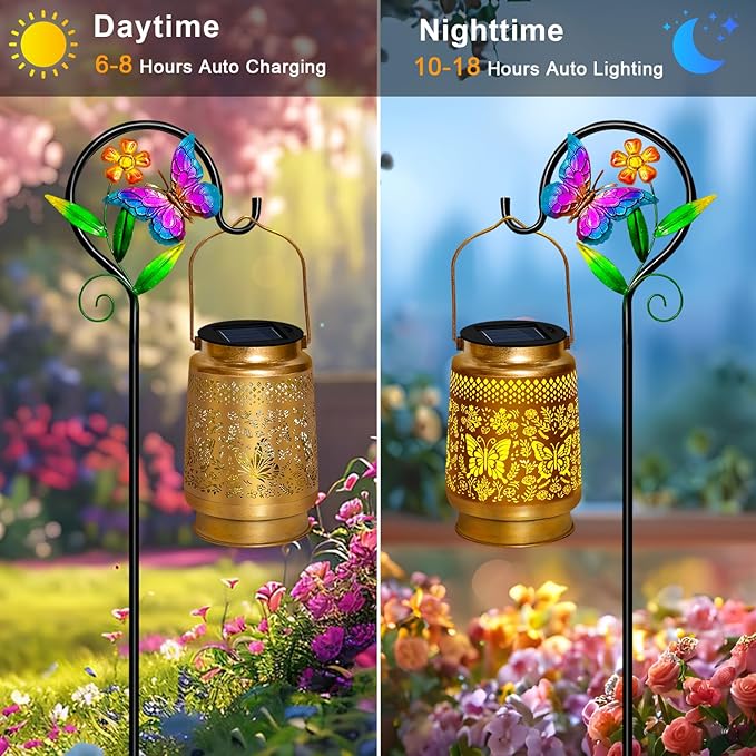 TEDOF Solar Lanterns Outdoor Waterproof,Butterfly Solar Lights Garden Decor Gifts for Mom Women Grandma Decoration Outside for Yard, Patio,Backyard,Porch