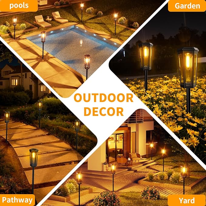 KINKAI Solar Walkway Lights Outdoor - 8 Pack Classic Pathway Light Waterproof Driveway Lamps Landscape Lighting with Filament Bulb for Outside Garden Lawn Patio Sidewalk Yard (Warm Light)