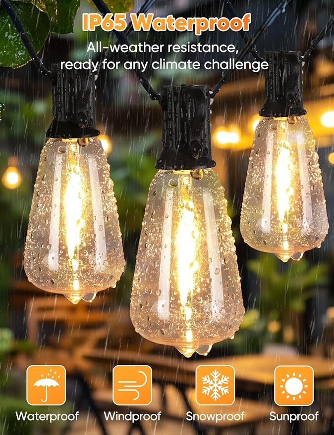 Brightever 120FT LED Outdoor String Lights with Remote, Patio Lights Outdoor Waterproof with 36+2 Shatterproof ST38 LED Bulbs, Dimmable Outside Hanging Light for Porch, Garden, Backyard, Cafe, 2700K